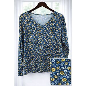 Croft & Barrow Classic Tee Top‎ 100% Cotton Floral Print Long Sleeve Size 2x